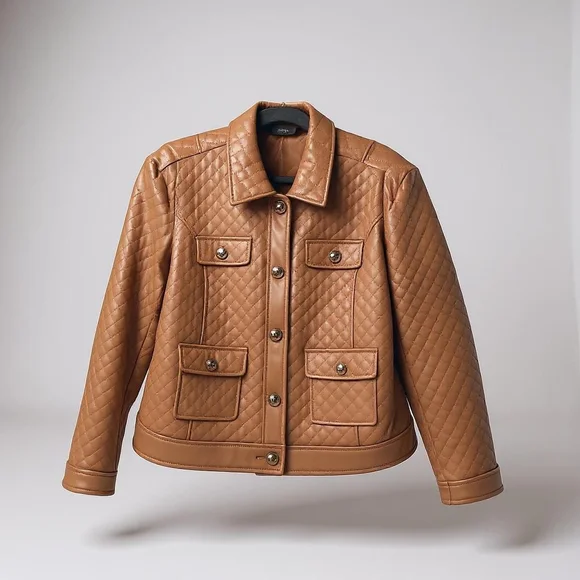 Tan Leather Jacket Size Large Vegan Leather EUC - Picture 1 of 10